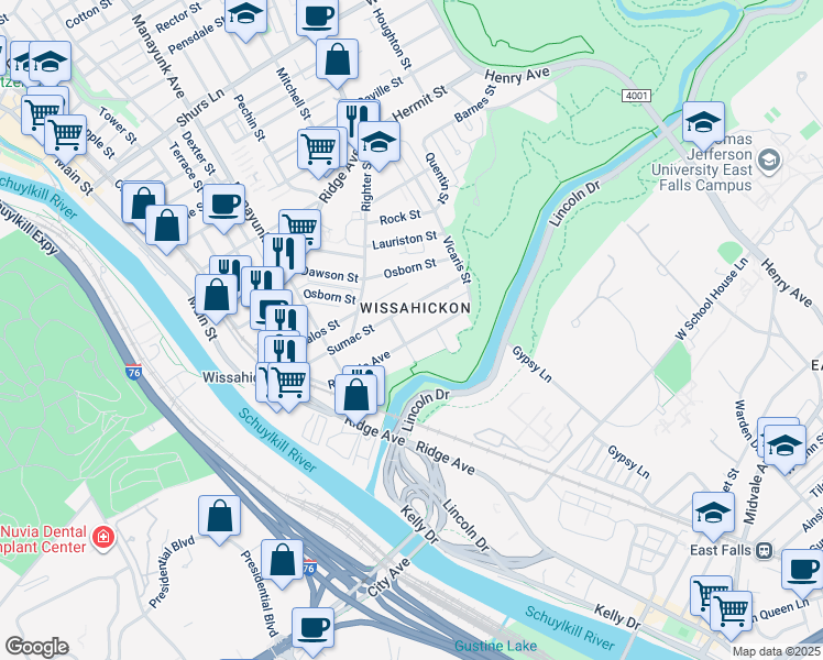 map of restaurants, bars, coffee shops, grocery stores, and more near 209 Rochelle Avenue in Philadelphia