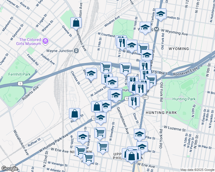 map of restaurants, bars, coffee shops, grocery stores, and more near 4202 Germantown Avenue in Philadelphia