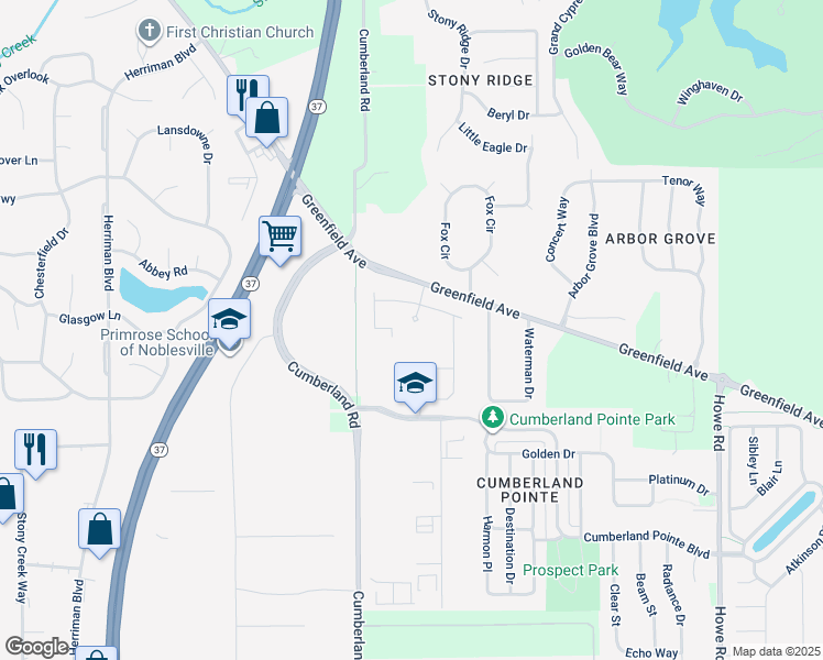 map of restaurants, bars, coffee shops, grocery stores, and more near 15800 Navigation Way in Noblesville