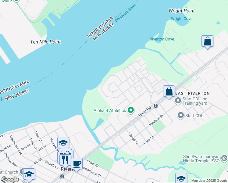 map of restaurants, bars, coffee shops, grocery stores, and more near 125 Helen Drive in Cinnaminson