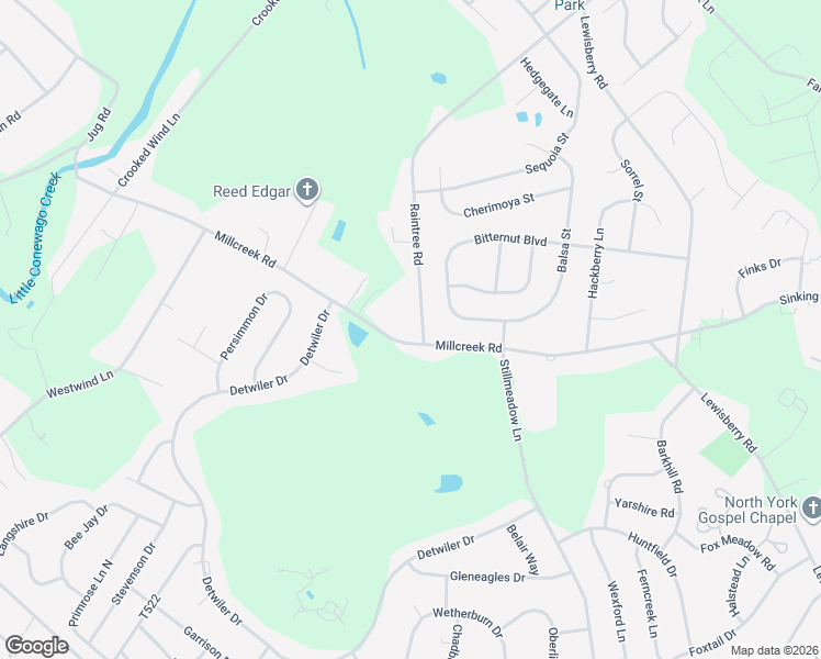 map of restaurants, bars, coffee shops, grocery stores, and more near 2975 Raintree Road in York