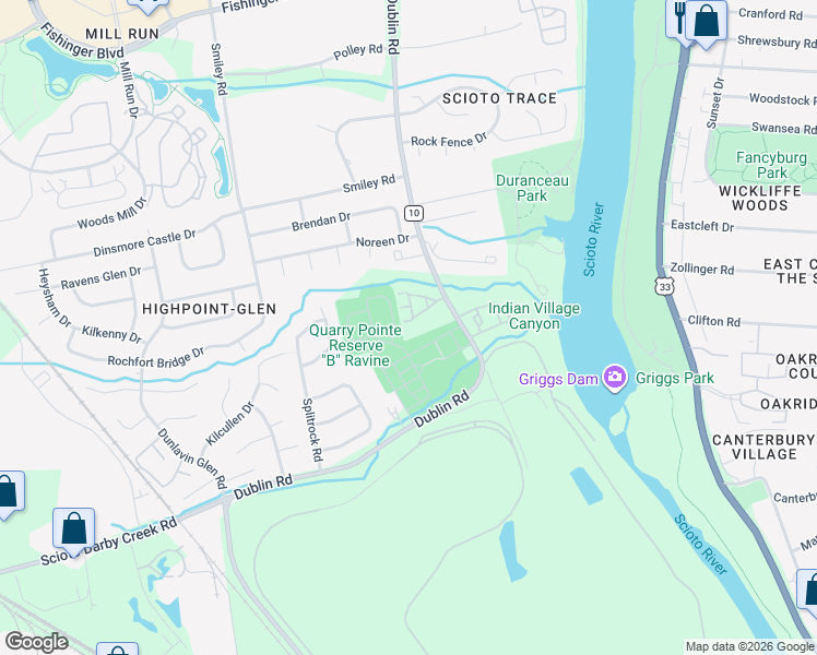 map of restaurants, bars, coffee shops, grocery stores, and more near 3213 Summerdale Lane in Columbus
