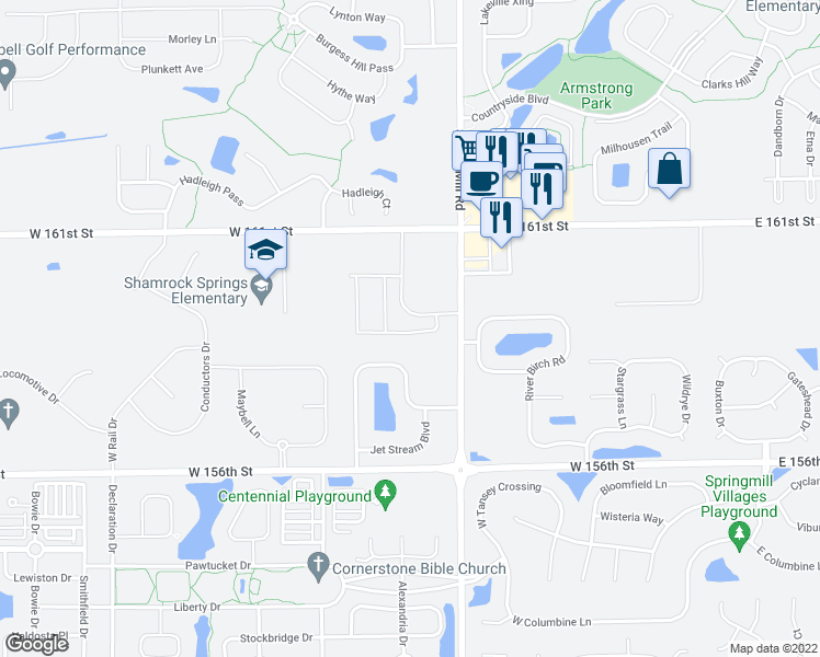 map of restaurants, bars, coffee shops, grocery stores, and more near 510 Morning Oaks Drive in Westfield