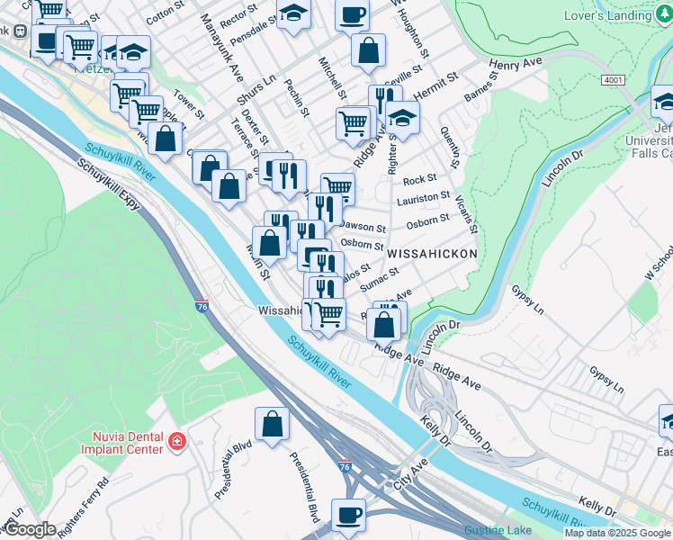 map of restaurants, bars, coffee shops, grocery stores, and more near 122 Osborn St in Philadelphia