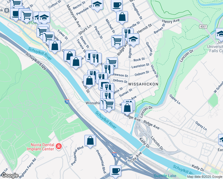 map of restaurants, bars, coffee shops, grocery stores, and more near 122 Osborn St in Philadelphia