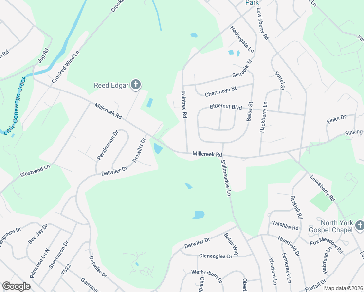 map of restaurants, bars, coffee shops, grocery stores, and more near 2975 Raintree Road in York