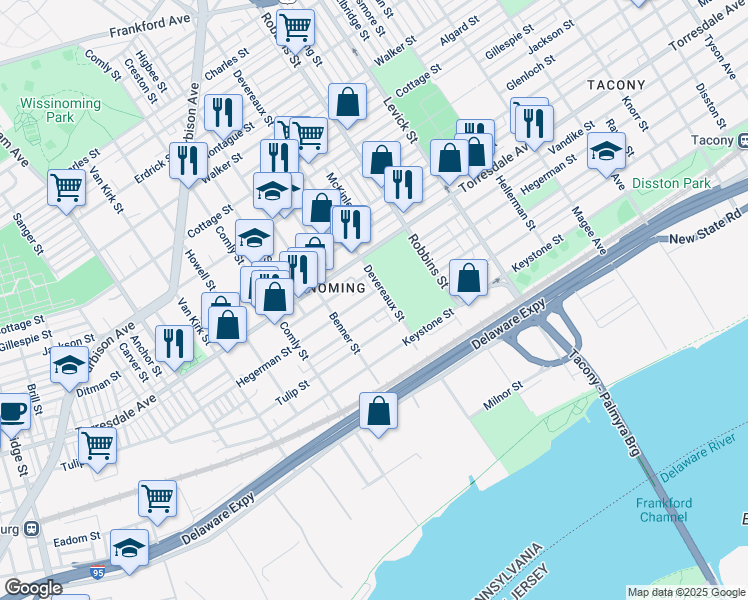 map of restaurants, bars, coffee shops, grocery stores, and more near 6167 Hegerman Street in Philadelphia