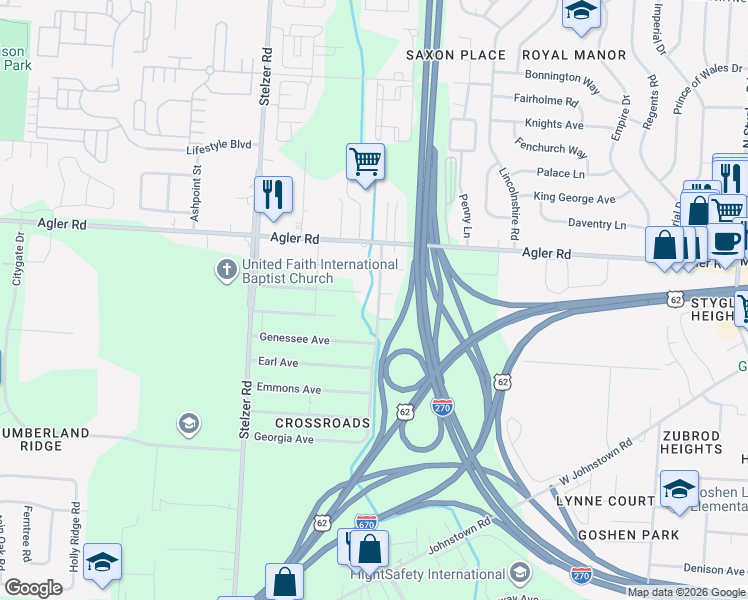 map of restaurants, bars, coffee shops, grocery stores, and more near 2179 Mifflin Boulevard in Columbus