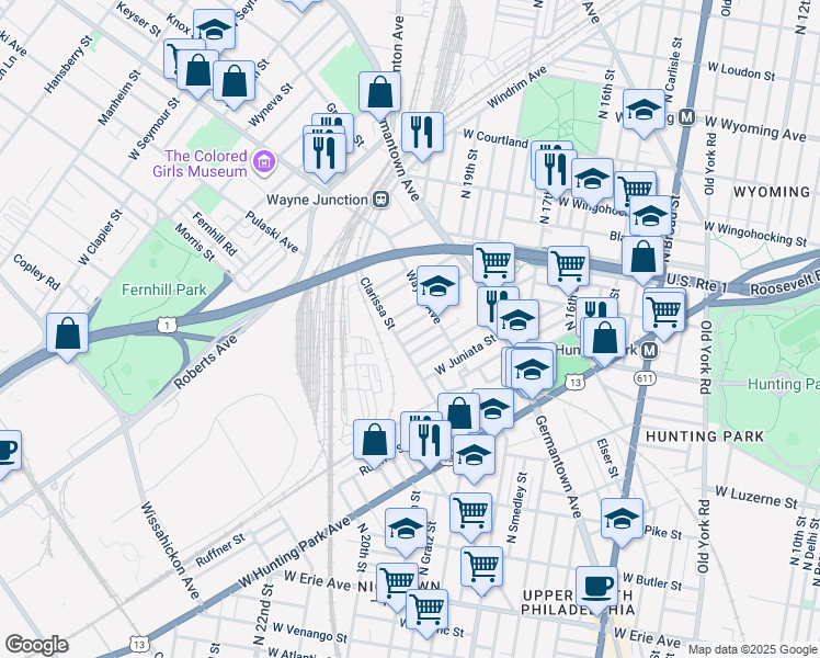 map of restaurants, bars, coffee shops, grocery stores, and more near 1940 Dalkeith Street in Philadelphia