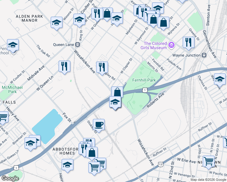 map of restaurants, bars, coffee shops, grocery stores, and more near 578 West Clapier Street in Philadelphia