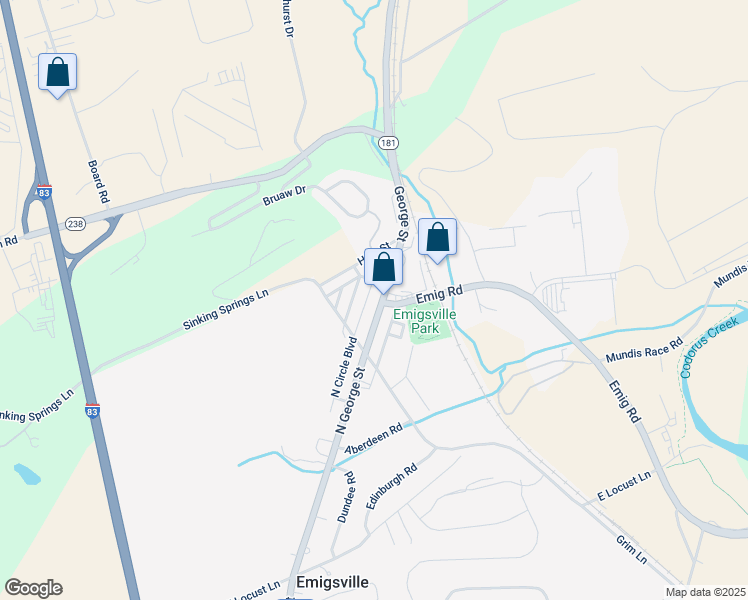 map of restaurants, bars, coffee shops, grocery stores, and more near 3275 Broad Street in York