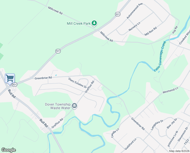 map of restaurants, bars, coffee shops, grocery stores, and more near 2025 Greenbriar Road in York