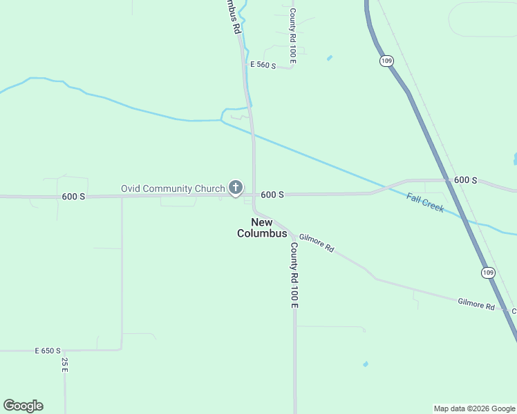 map of restaurants, bars, coffee shops, grocery stores, and more near 6037 South New Columbus Road in Pendleton