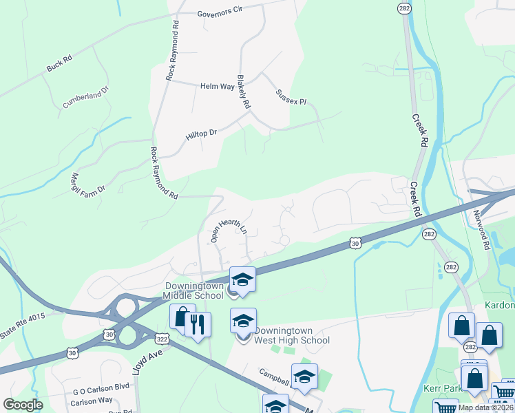 map of restaurants, bars, coffee shops, grocery stores, and more near 1913 Phipps Circle in Downingtown