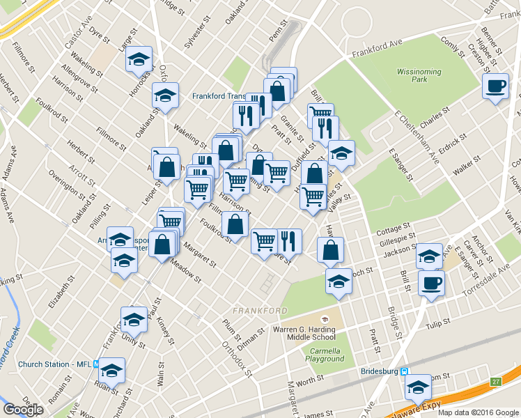map of restaurants, bars, coffee shops, grocery stores, and more near 4924 Duffield Street in Philadelphia
