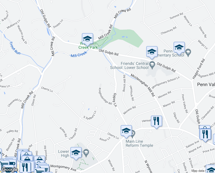 map of restaurants, bars, coffee shops, grocery stores, and more near 113 Knightsbridge Road in Wynnewood
