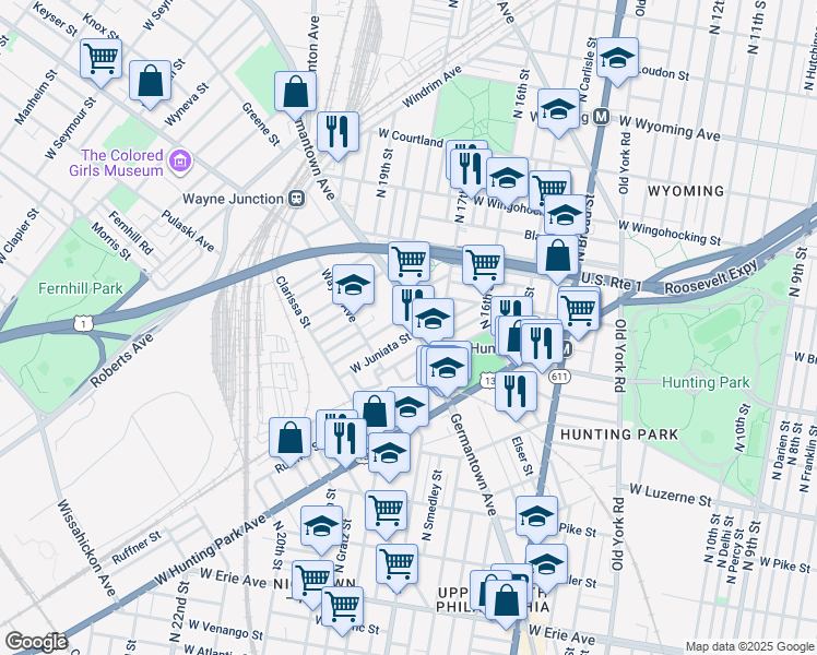 map of restaurants, bars, coffee shops, grocery stores, and more near 4204 Germantown Avenue in Philadelphia