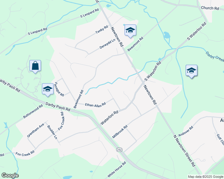 map of restaurants, bars, coffee shops, grocery stores, and more near 875 Llewelyn Road in Berwyn