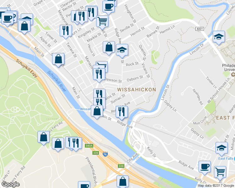 map of restaurants, bars, coffee shops, grocery stores, and more near 172 Kalos Street in Philadelphia