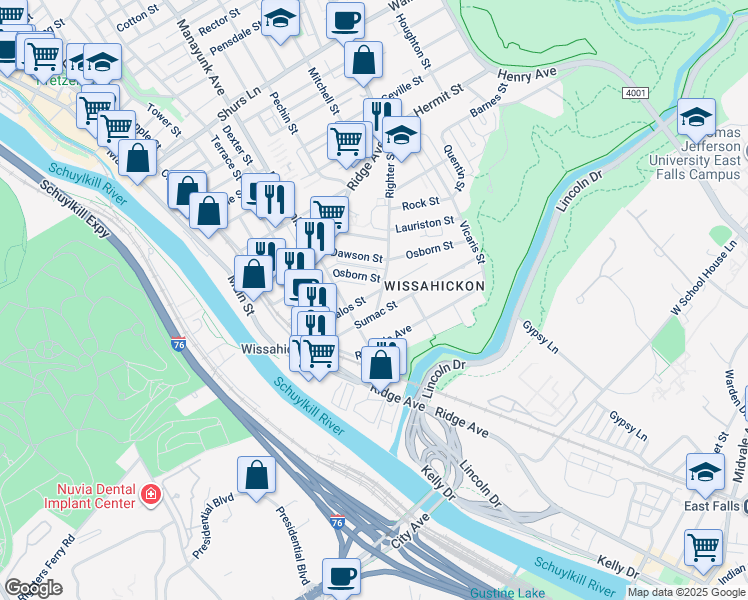 map of restaurants, bars, coffee shops, grocery stores, and more near 172 Kalos Street in Philadelphia