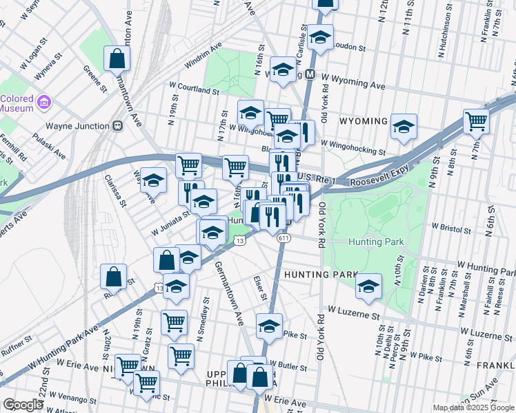 map of restaurants, bars, coffee shops, grocery stores, and more near 4238 North 15th Street in Philadelphia