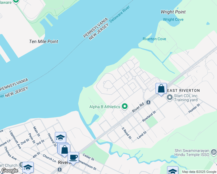 map of restaurants, bars, coffee shops, grocery stores, and more near 121 Helen Drive in Cinnaminson