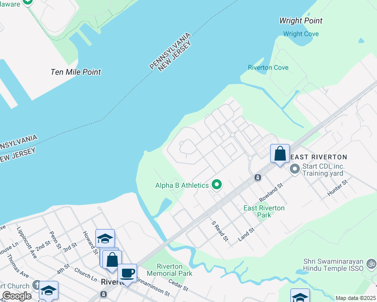 map of restaurants, bars, coffee shops, grocery stores, and more near 121 Helen Drive in Cinnaminson