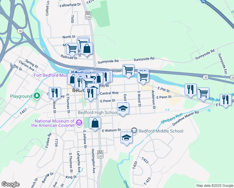 map of restaurants, bars, coffee shops, grocery stores, and more near 300-398 E Central Way in Bedford