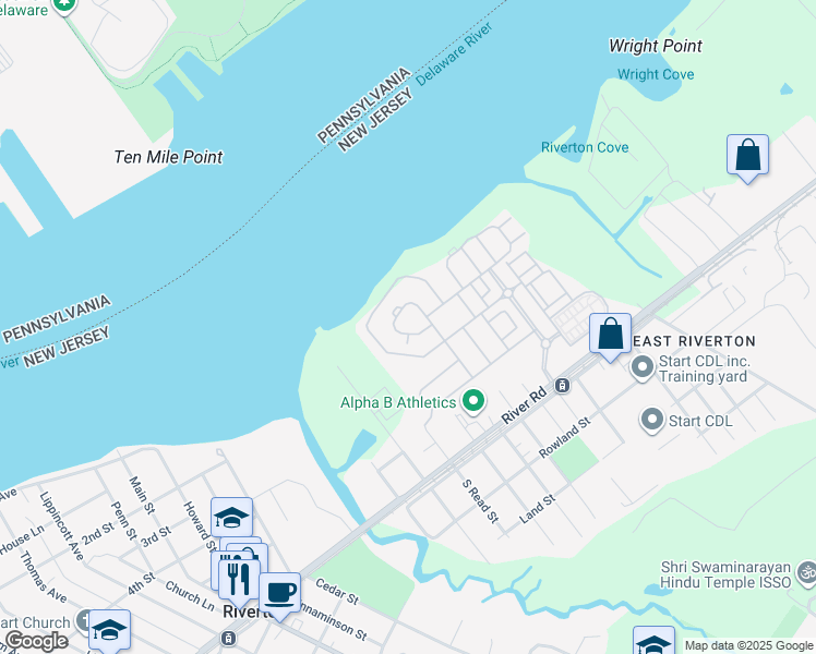 map of restaurants, bars, coffee shops, grocery stores, and more near 125 Helen Drive in Cinnaminson