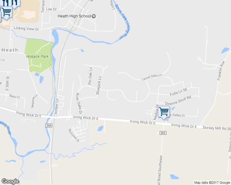 map of restaurants, bars, coffee shops, grocery stores, and more near 327 River Oaks Drive in Heath