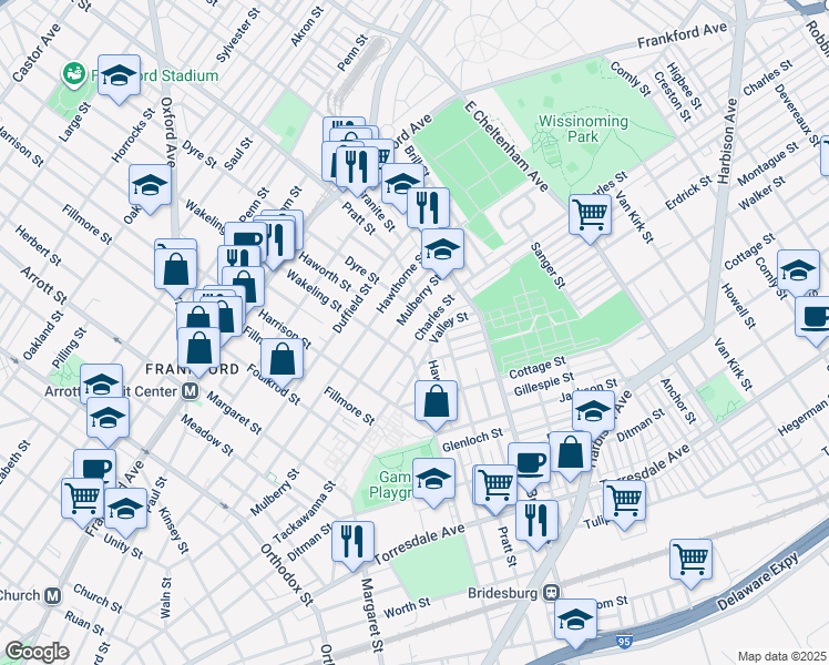 map of restaurants, bars, coffee shops, grocery stores, and more near 5026 Charles Street in Philadelphia