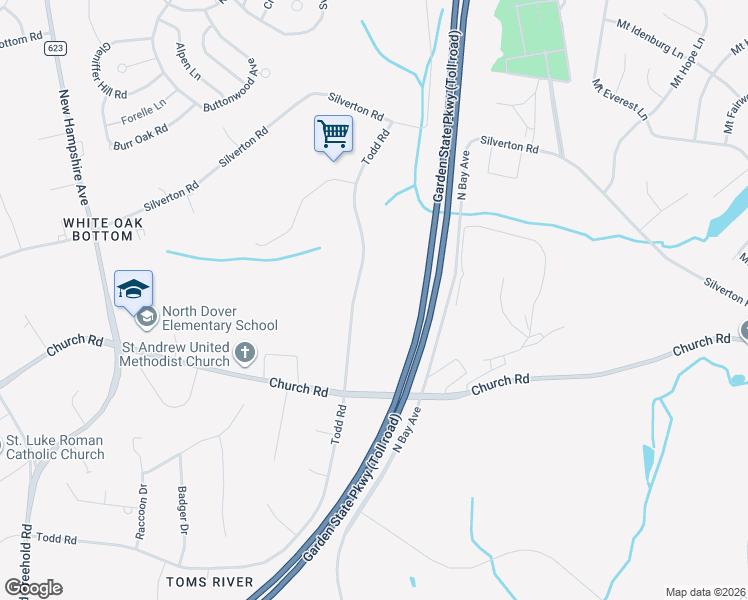 map of restaurants, bars, coffee shops, grocery stores, and more near 1763 Todd Road in Toms River