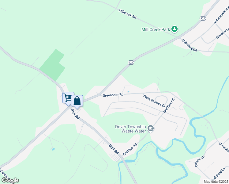map of restaurants, bars, coffee shops, grocery stores, and more near 2255 Greenbriar Road in York