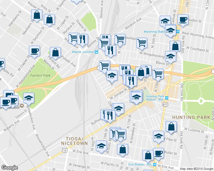 map of restaurants, bars, coffee shops, grocery stores, and more near 1924 Dalkeith Street in Philadelphia