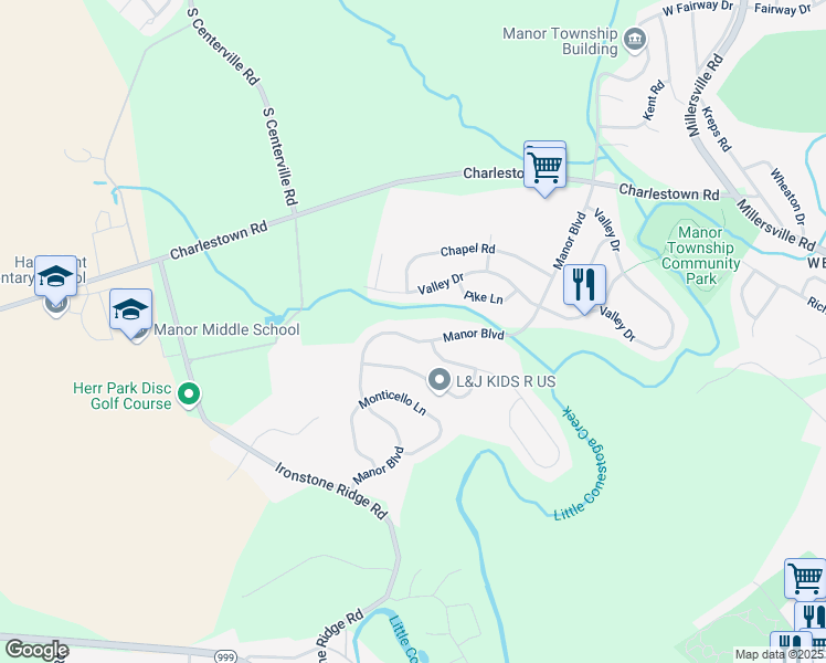 map of restaurants, bars, coffee shops, grocery stores, and more near 1538 Manor Blvd in Lancaster