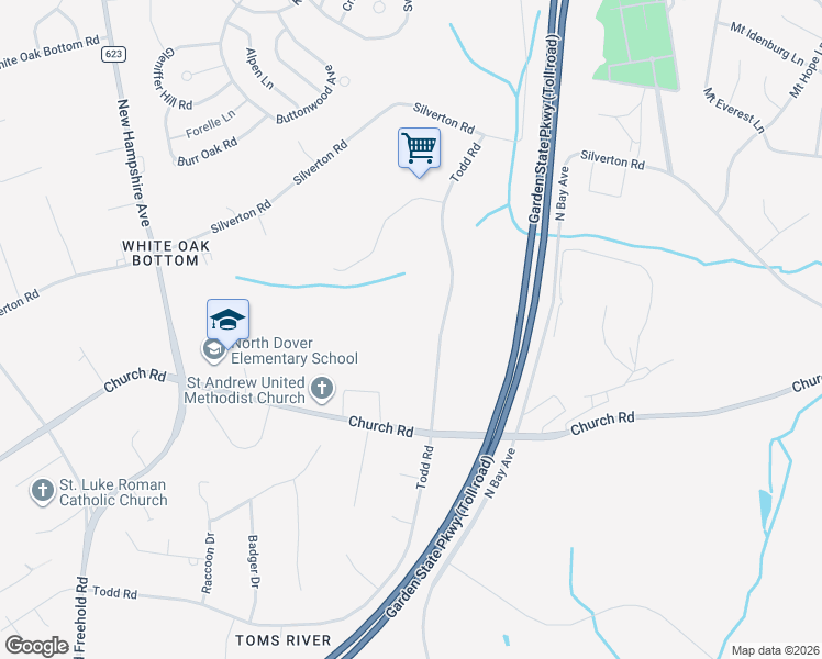 map of restaurants, bars, coffee shops, grocery stores, and more near 1762 Todd Road in Toms River