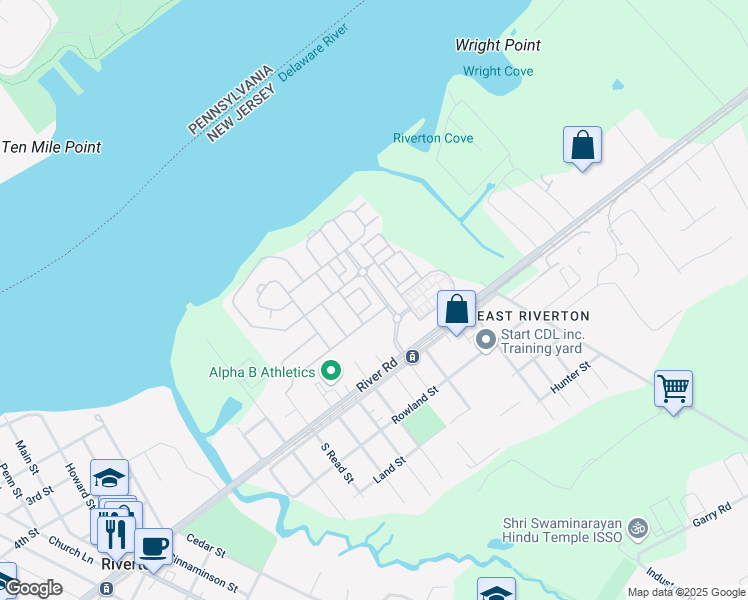 map of restaurants, bars, coffee shops, grocery stores, and more near 355 Harbour Boulevard in Cinnaminson