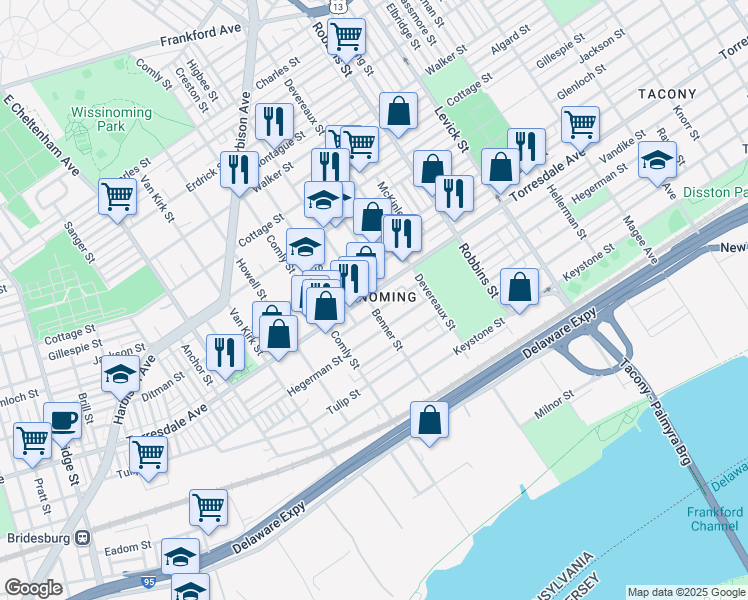 map of restaurants, bars, coffee shops, grocery stores, and more near in Philadelphia