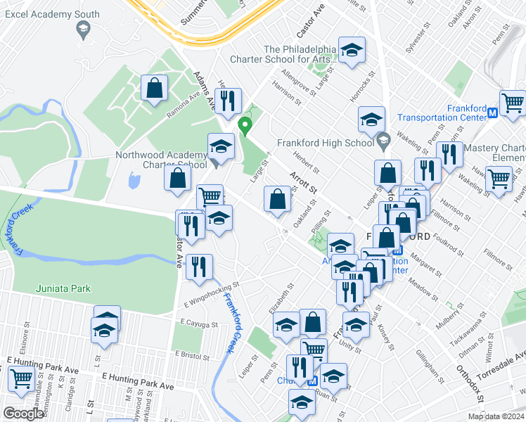 map of restaurants, bars, coffee shops, grocery stores, and more near 4615 Naples Street in Philadelphia