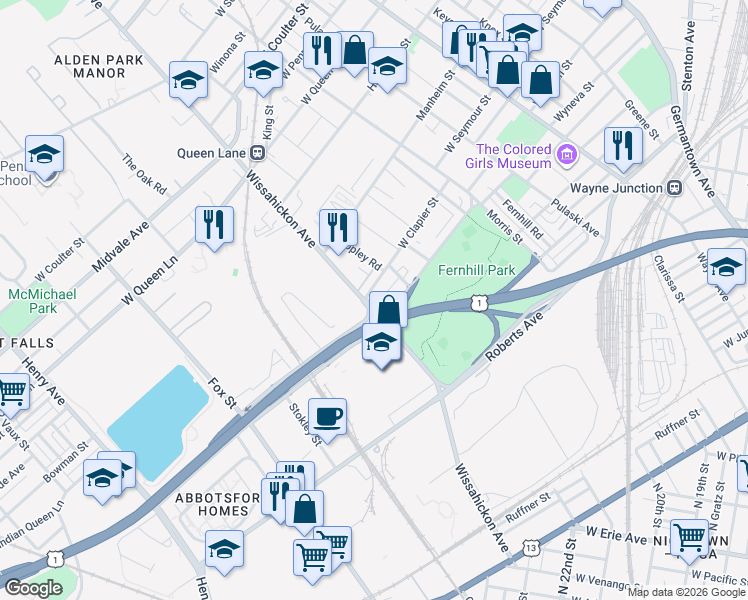 map of restaurants, bars, coffee shops, grocery stores, and more near 578 West Clapier Street in Philadelphia