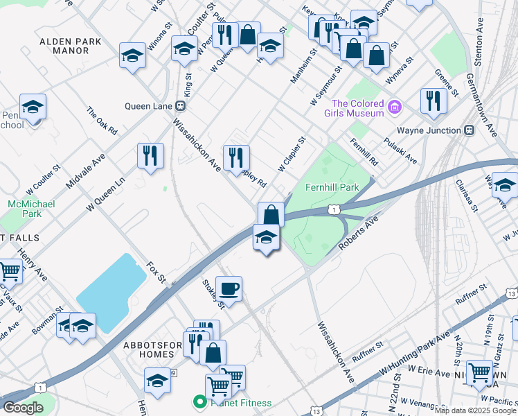 map of restaurants, bars, coffee shops, grocery stores, and more near 578 West Clapier Street in Philadelphia