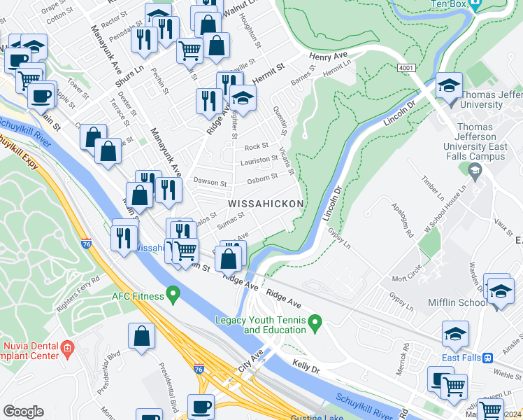 map of restaurants, bars, coffee shops, grocery stores, and more near in Philadelphia