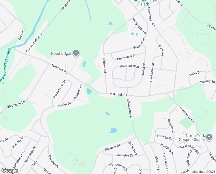 map of restaurants, bars, coffee shops, grocery stores, and more near 2975 Raintree Road in York