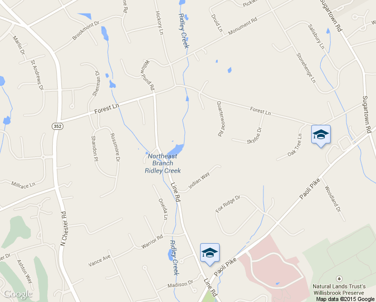 map of restaurants, bars, coffee shops, grocery stores, and more near 61 Line Road in Malvern