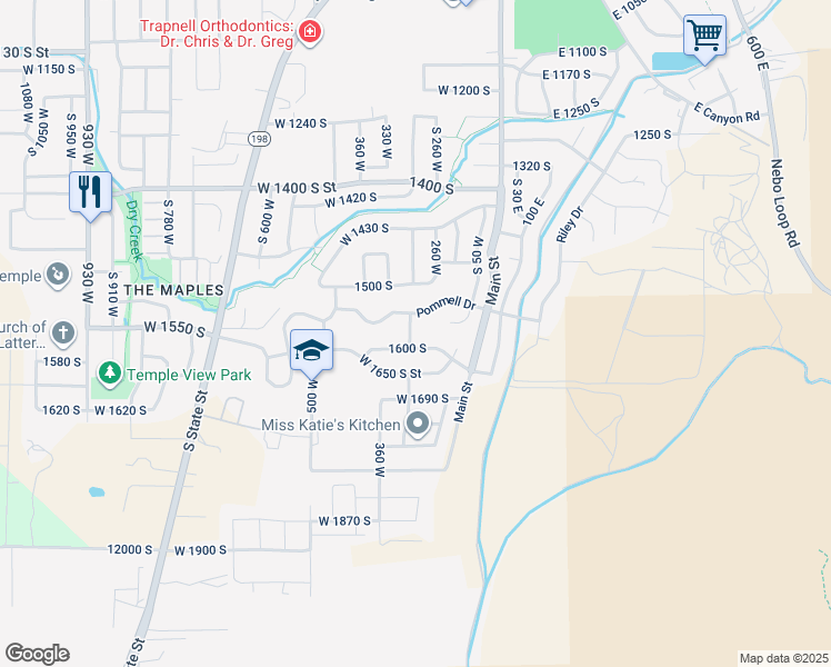 map of restaurants, bars, coffee shops, grocery stores, and more near 1571 South 280 West in Payson