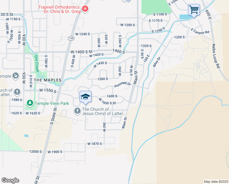 map of restaurants, bars, coffee shops, grocery stores, and more near 1571 South 280 West in Payson
