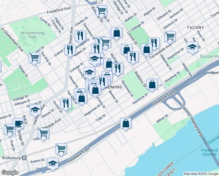 map of restaurants, bars, coffee shops, grocery stores, and more near in Philadelphia