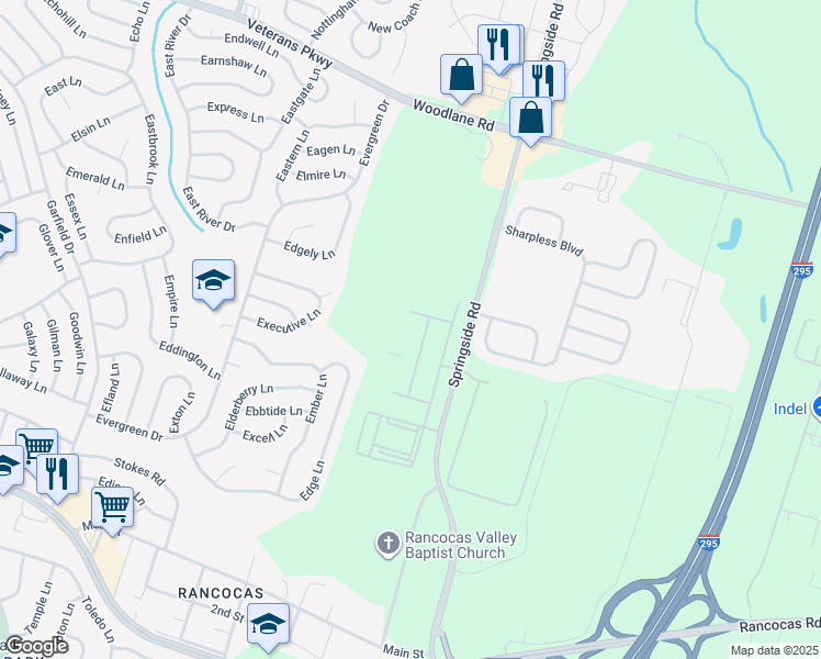 map of restaurants, bars, coffee shops, grocery stores, and more near 39 Springside Road in Westampton