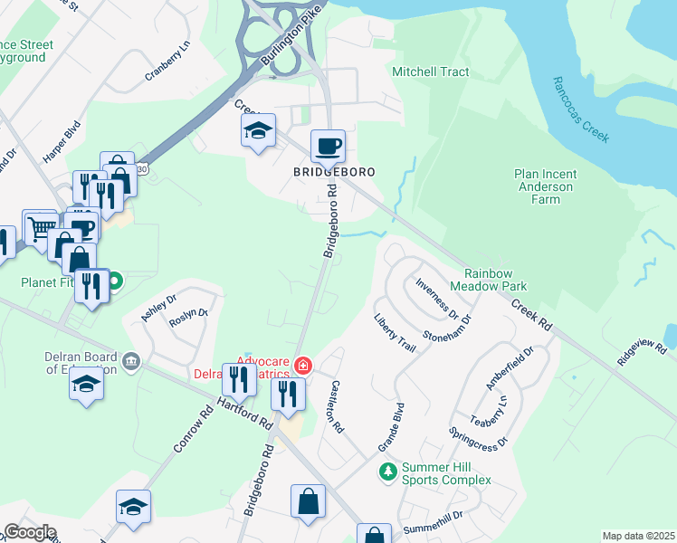 map of restaurants, bars, coffee shops, grocery stores, and more near 301 Nicholas Drive in Riverside
