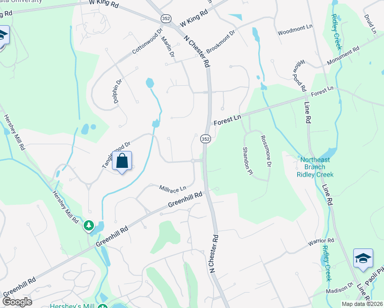 map of restaurants, bars, coffee shops, grocery stores, and more near 1221 Mayapple Lane in West Chester